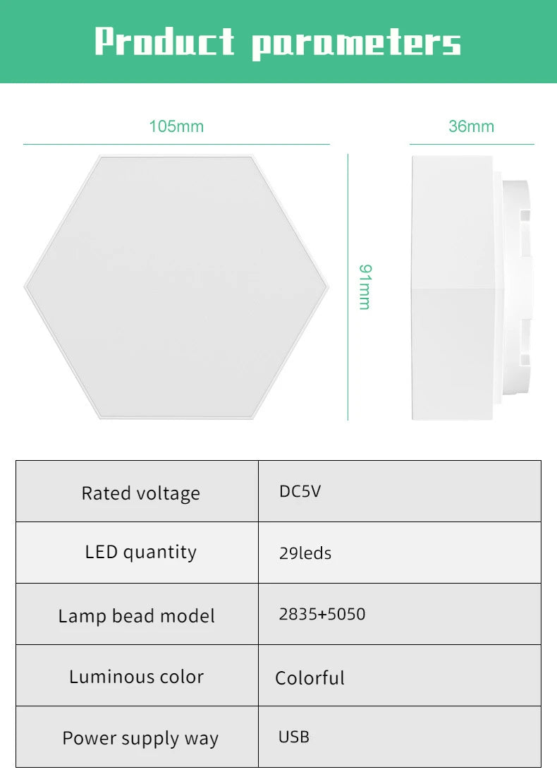 Geometric RGB Smart Lamp DIY Assembly Ambient Night Light Honeycomb Lights Touch Wall Lamp Color Changing Lamp Hexagon LED Light