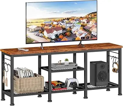 TV Stand for TVs up to 55 Inch, Entertainment Center with Open Storage , TV Media Console Table with Soundbar Shelf for