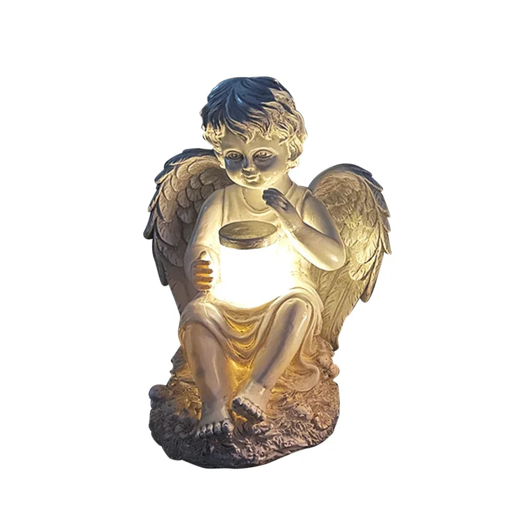 Resin 3D Angel Statue Artwork Garden Ornament Solar Lamp Decorative Angel Sculptures Christmas Gifts Home Decor for Outdoor Yard