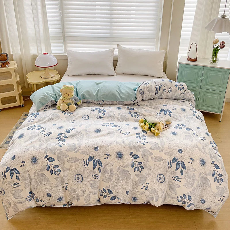 1Pc Ins Style Aloe Vera Cotton Quilt Cover Set Pillowcase Suitable for Bedroom Apartment, Suitable for All Seasons, Skin-Friendly and Comfortable 150/180/200cm(1Pc Quilt Cover + 2Pc Pillowcase)