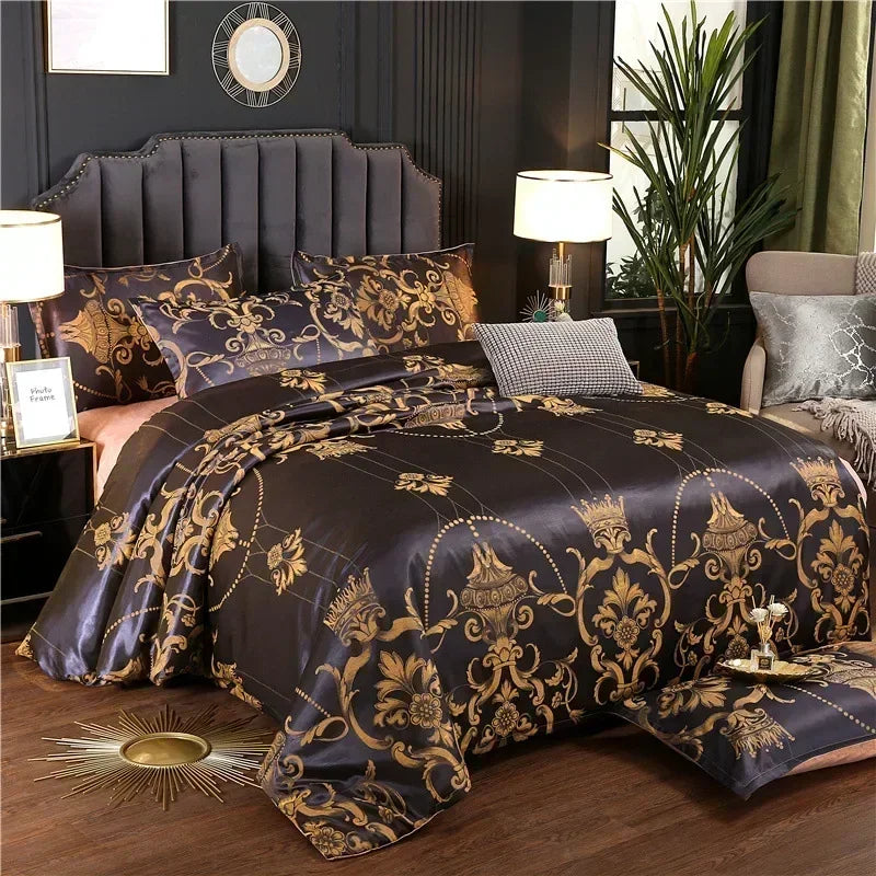Luxury Satin Jacquard Single Double Duvet Cover Set High End European Wedding King Size Bedding Set Queen Size Quilt Cover Set