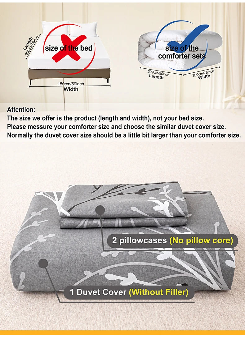 3pcs/set Leaf Floral Pattern Duvet Cover Set(1 Duvet Cover & 2 Pillowcase）Soft And Skin-Friendly Duvet Cover Bedding Set For Hom