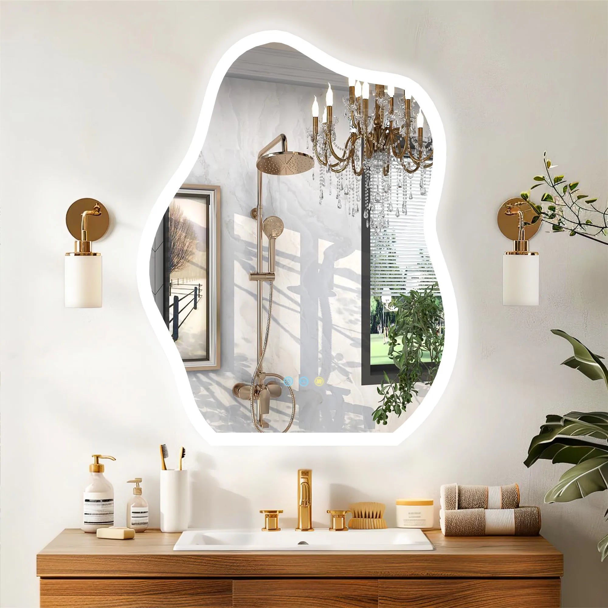 Cloud Shaped LED Bathroom Mirror with Lights - Anti-Fog, Dimmable 3 Color Temperatures (3000K-6000K), CRI90+ High Color