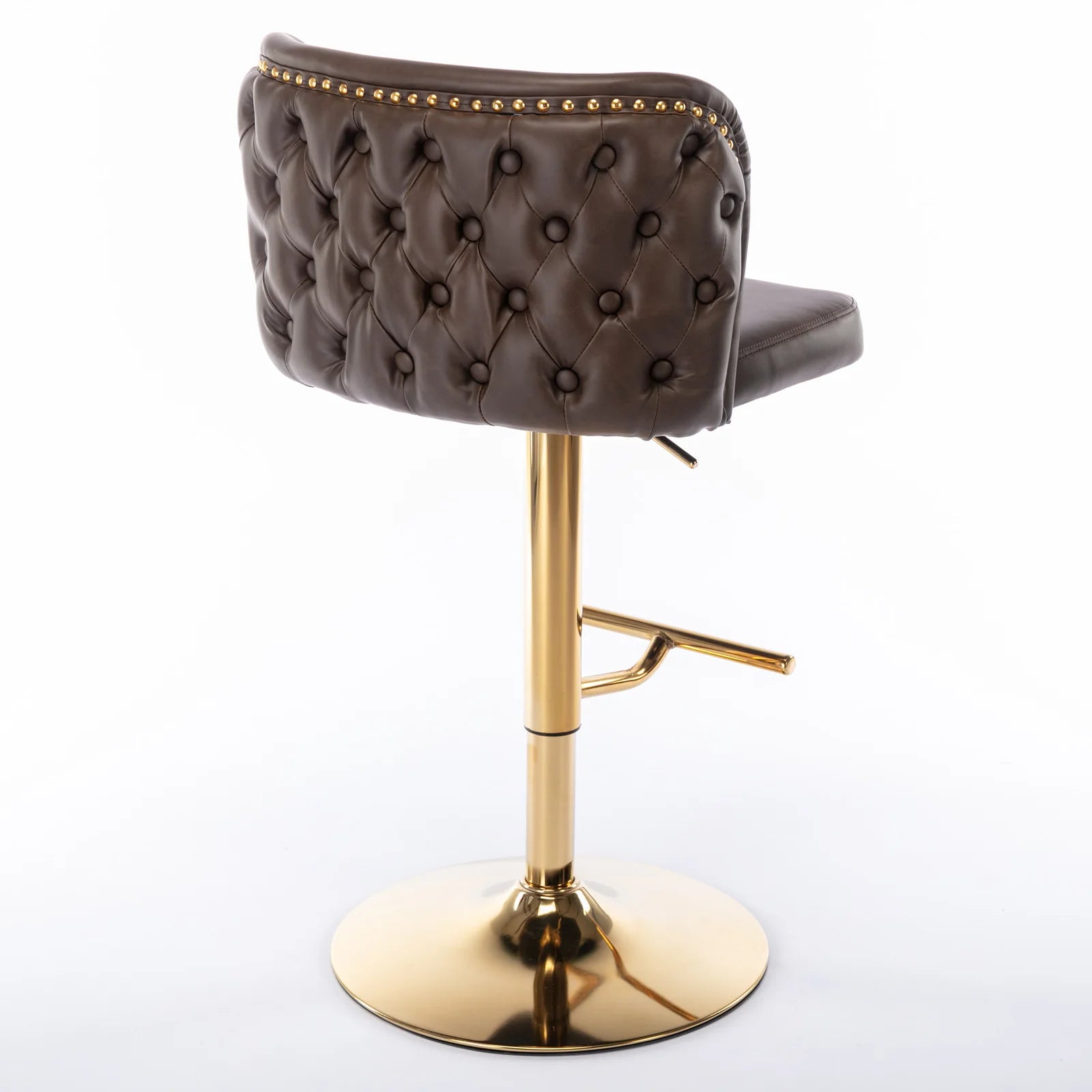 PU Leather Swivel Bar Stools – Adjustable Counter Chairs with Gold Nailheads (Set of 2)