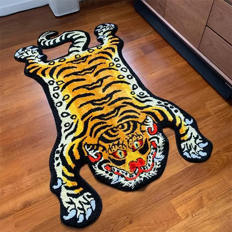 VIKAMA Tiger-Patterned Carpet, Soft Imitation Cashmere Carpet, Warm Bedroom Bedside Rug, Living Room Floor Mat, Home Decoration
