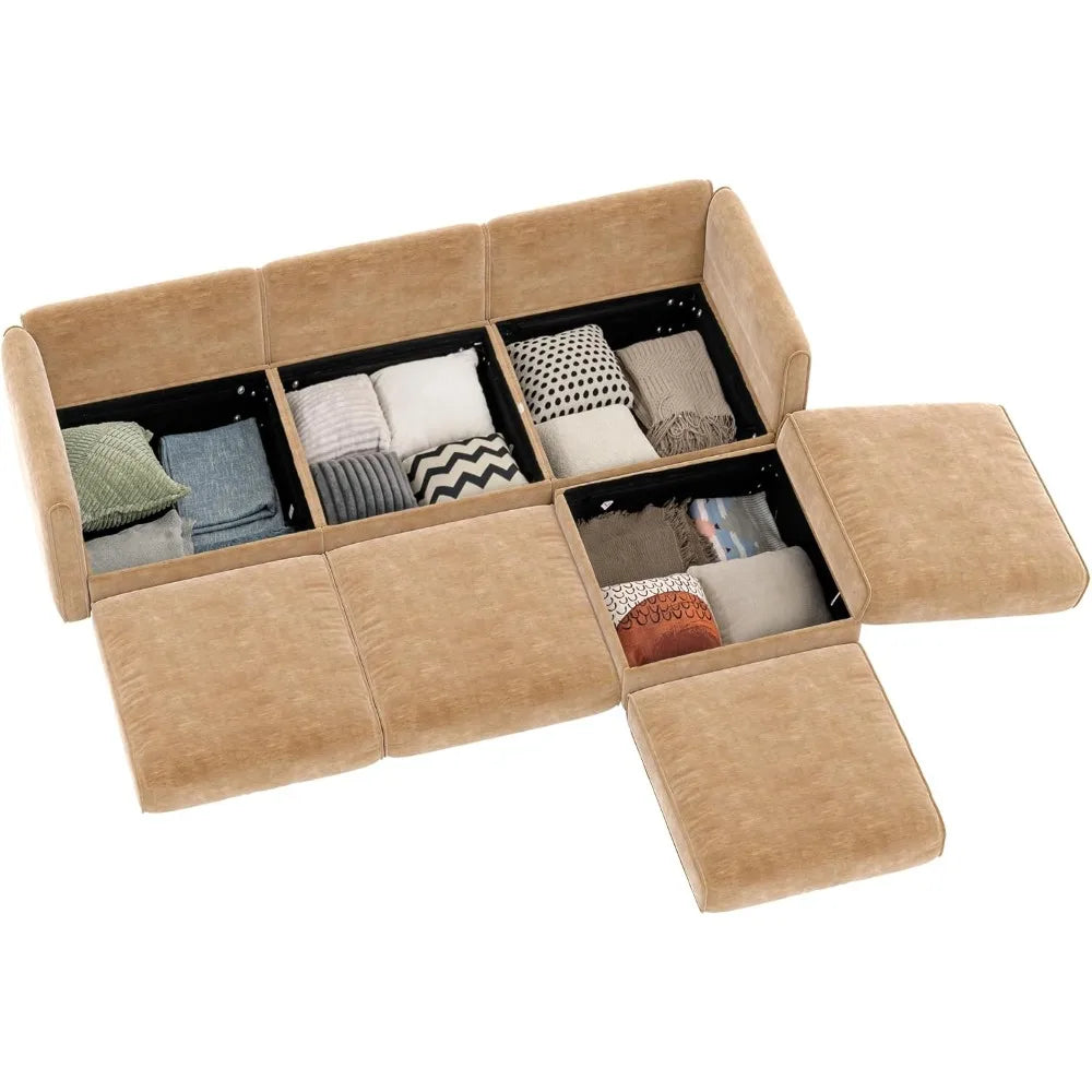 Camel L-Shaped Sectional Sofa – 109″ Modular 3-Seat with Storage