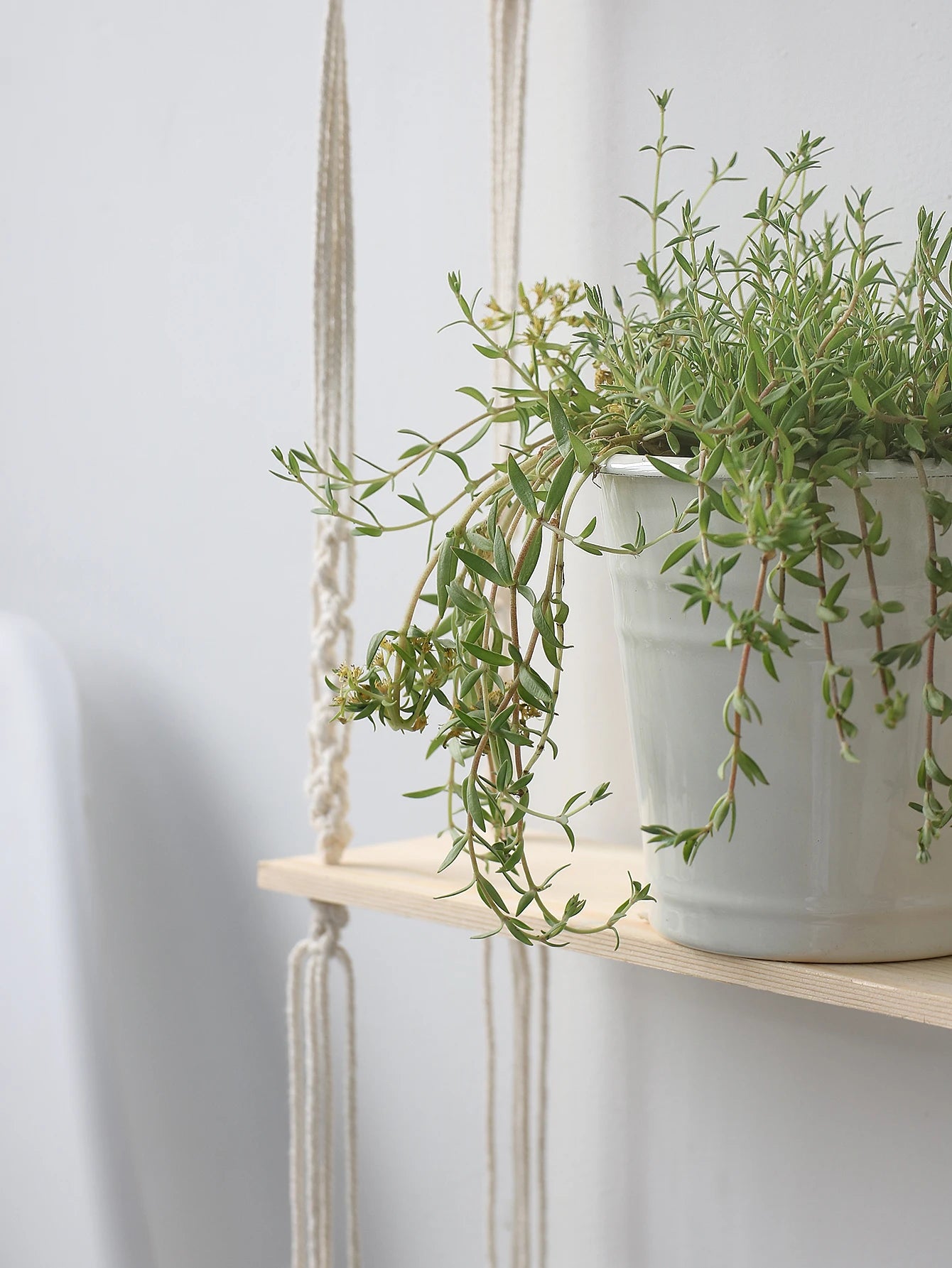 Wooden Wall Shelf Macrame Display Stand Boho Art Home Decoration Floating Shelf Nordic Wall Decor Living Room Nursery Aesthetics