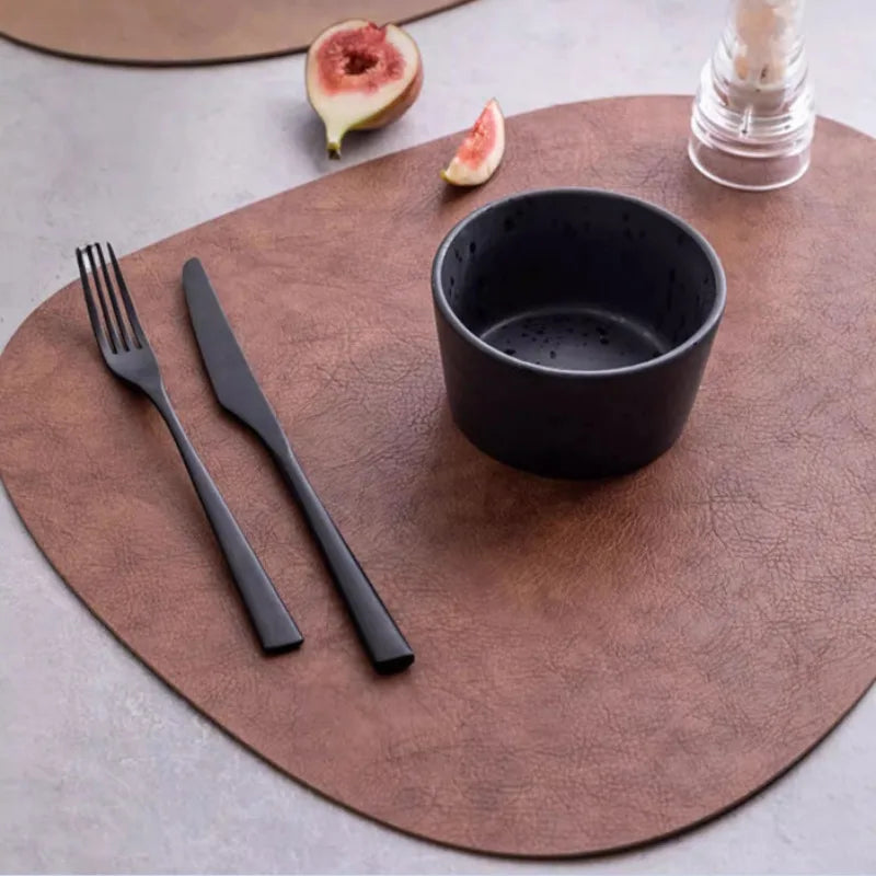 Irregular Shape PU Leather Placemats Set Oil-Proof Waterproof Dual-Sided Place Mats for Kitchen Bistro Tables Bars Coffee Shops