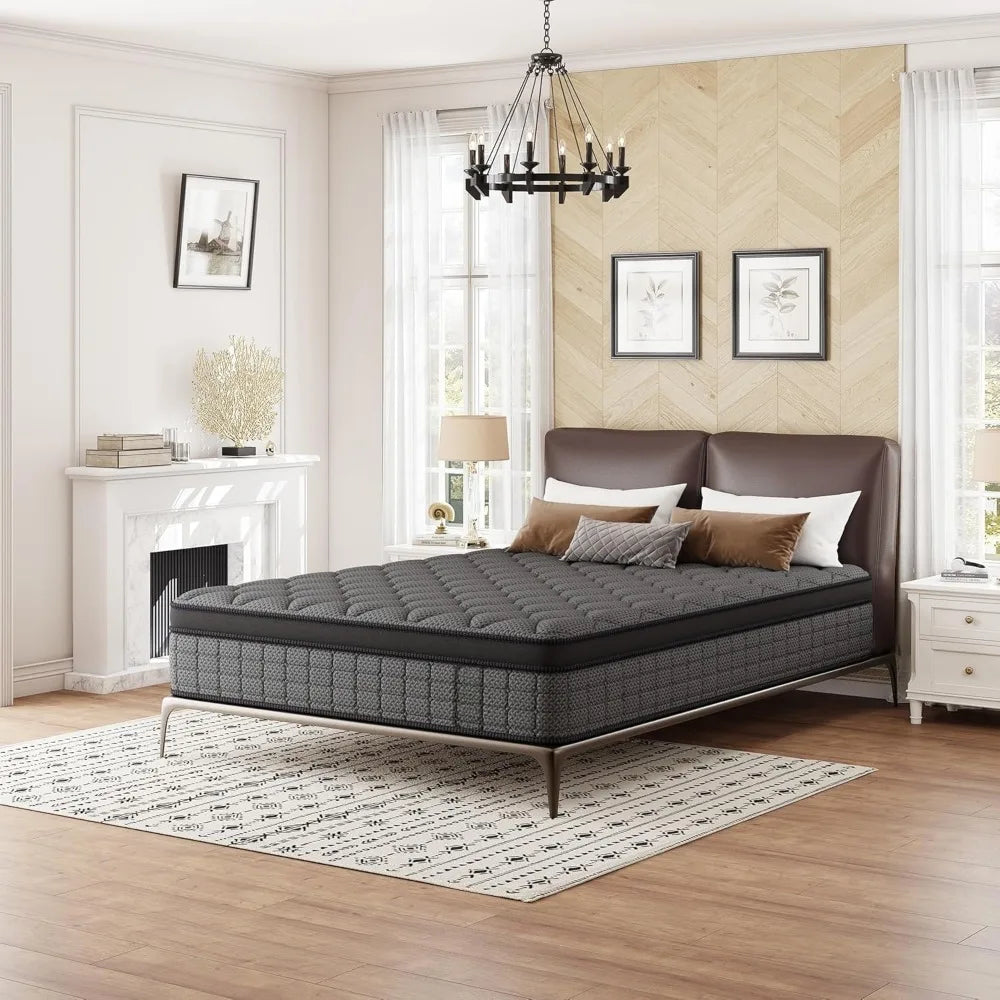 Mattress 14 Inch Hybrid Mattress in a Box，Medium Firm Mattresses with Gel Memory Foam & Pocket Springs, Pressure Relief