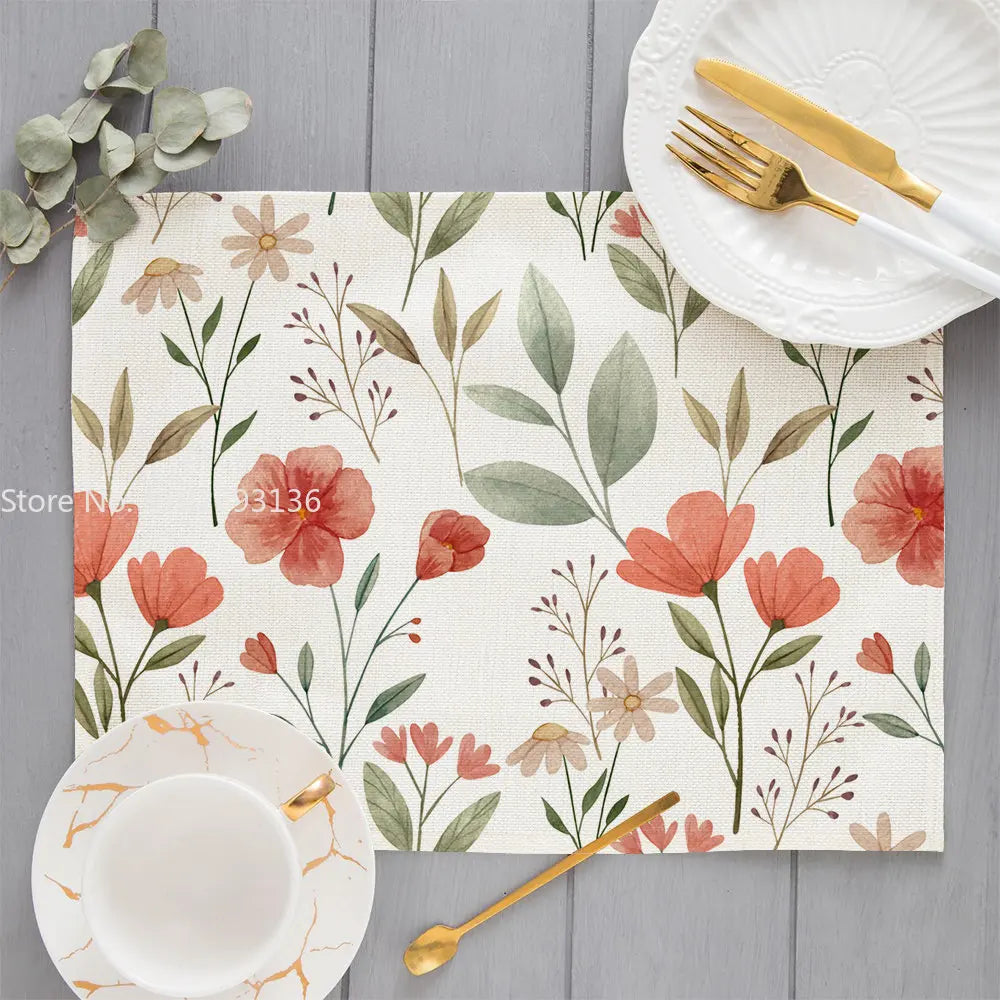 Bohemian Floral Pattern Placemat Kitchen Decor Cotton Linen Boho Dining Table Mats Coaster Pad Bowl Coffee Cup Mat 40X30cm