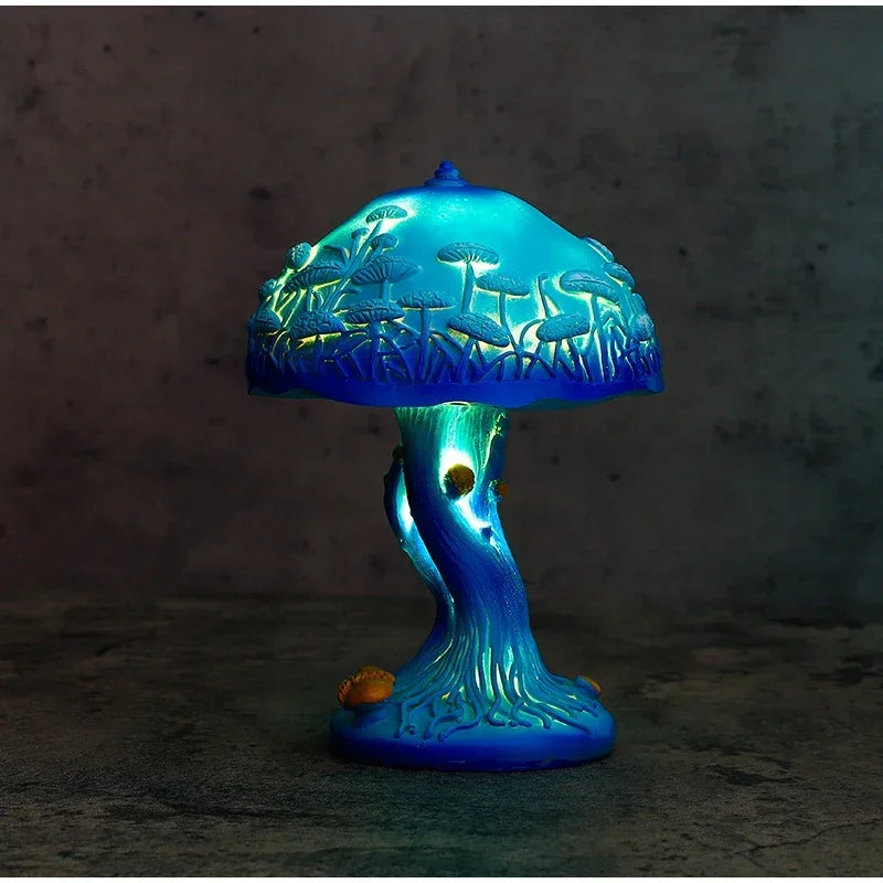Creative Stained Plant Series Table Lamps Resin Colorful Bedroom Bedside Flower Mushroom Retro Table Night Lamp Atmosphere Light