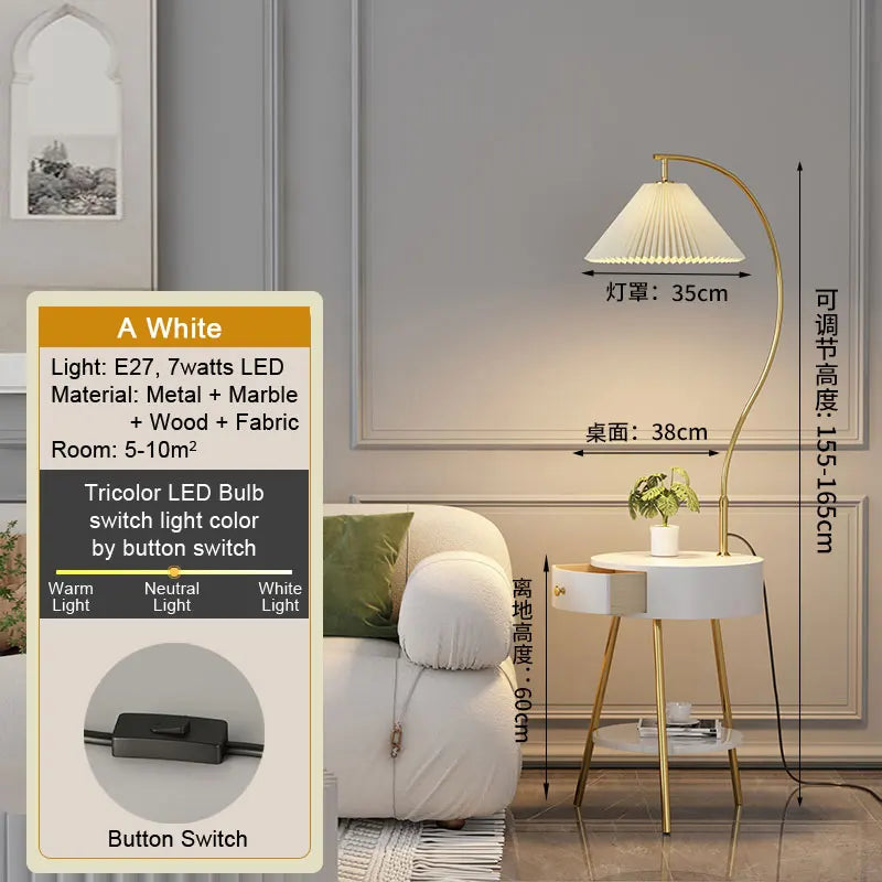 LED Tea Table Floor Lamp Living Room Decoration Bedroom Bedside Lighting Modern Marble Stand Light Black Beige E27