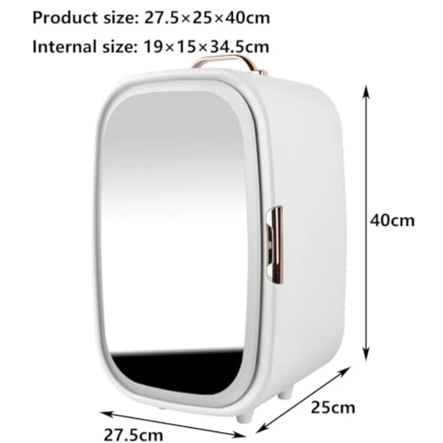 20L Mini Makeup Fridge with LED Mirror AC/DC Portable Beauty Skincare Refrigerator for Skincare Drinks Makeup and Food Bedroom