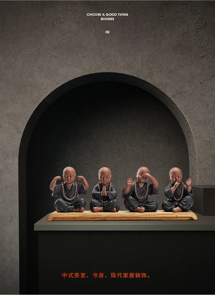 Ceramics Four Not Small Monk Statue Ceramic crafts Chinese characteristic decoration luxurious Home, Study, office accessories