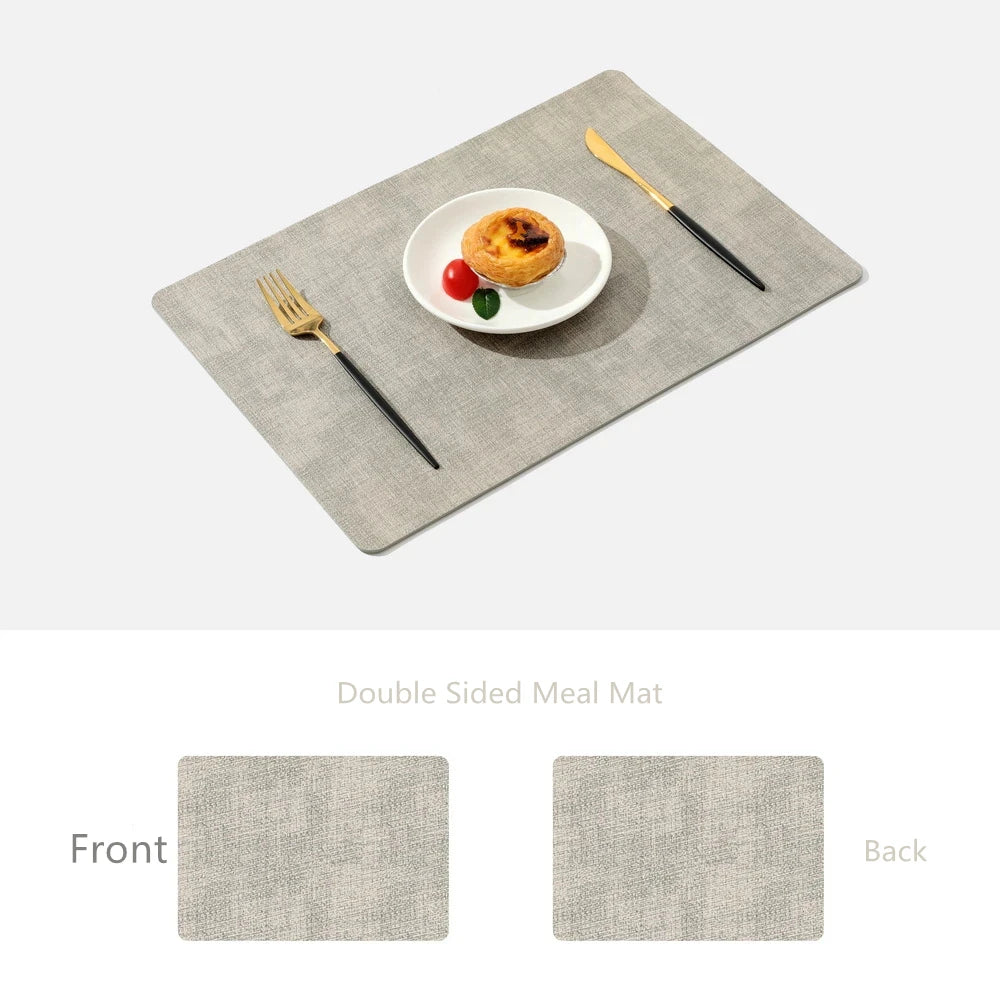 Dual-Sided PU Canvas Texture Placemat,Waterproof Heatproof 43x30cm Non-Slip Dining Table Mat,Washable for Home and Hotel Use