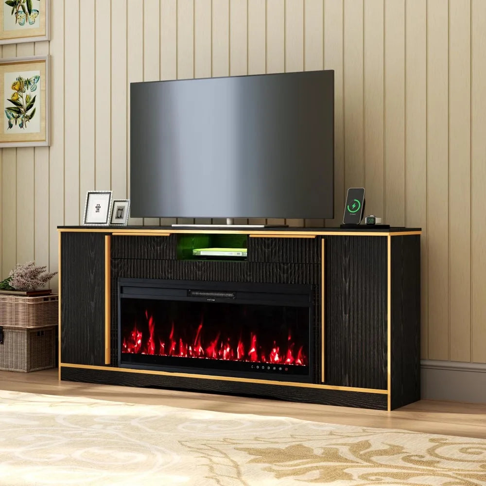 42" Electric Fireplace TV Console Stand for up to 80" TVs with Crystal Stone Colorful LED Lights Entertainment Center