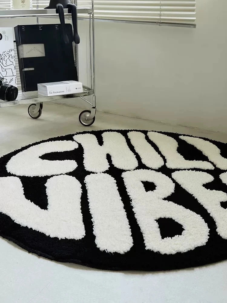 Simple Round Tufted Bedroom Rug Soft Fluffy Letters Mat Bedside Carpet Floor Anti Slip Mat Aesthetic Home Sofa Room Decor