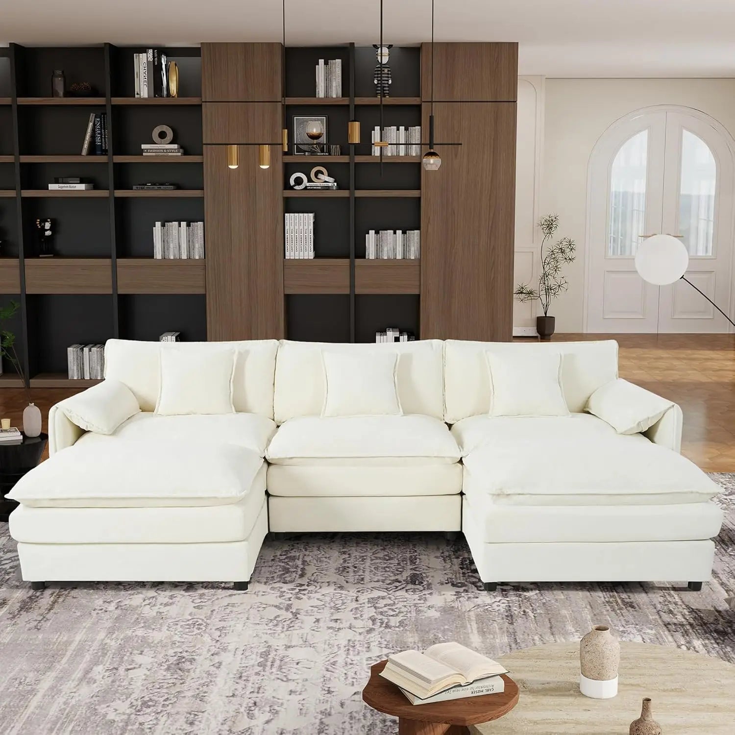 117" Modular Sectional Sofa,U-Shaped Chenille Sofa Couch with Movable Ottoman,Modern 7 Seat Cloud Sectional Couches