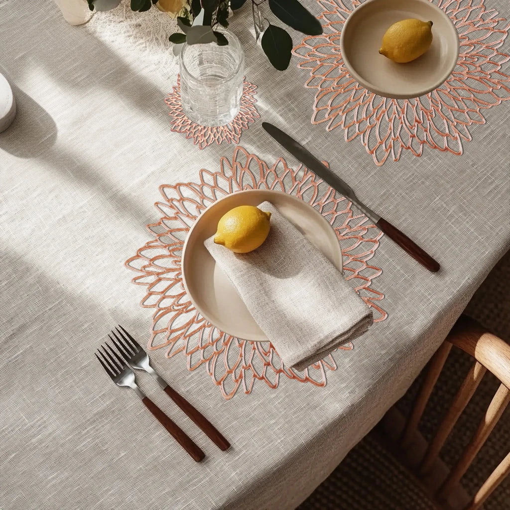 4 PC/6 PC Gold Placemats Coasters Round Wipeable Vinyl Table Mats for Christmas Thanksgiving Dining Table Party Home Decoration