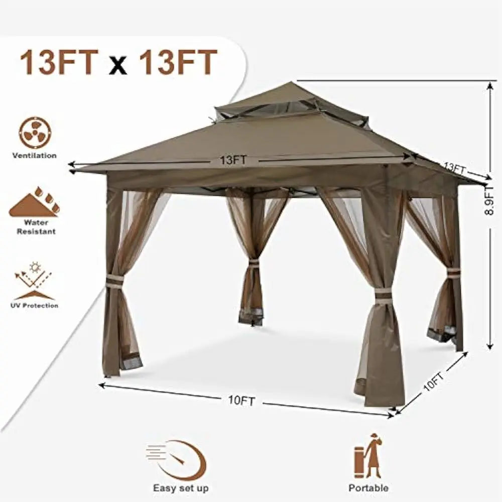 13x13 FT Patio Gazebo Outdoor Pop Up Gazebo with Mesh Walls, Sturdy steel frame, Rainproof and UV resistant Pergola