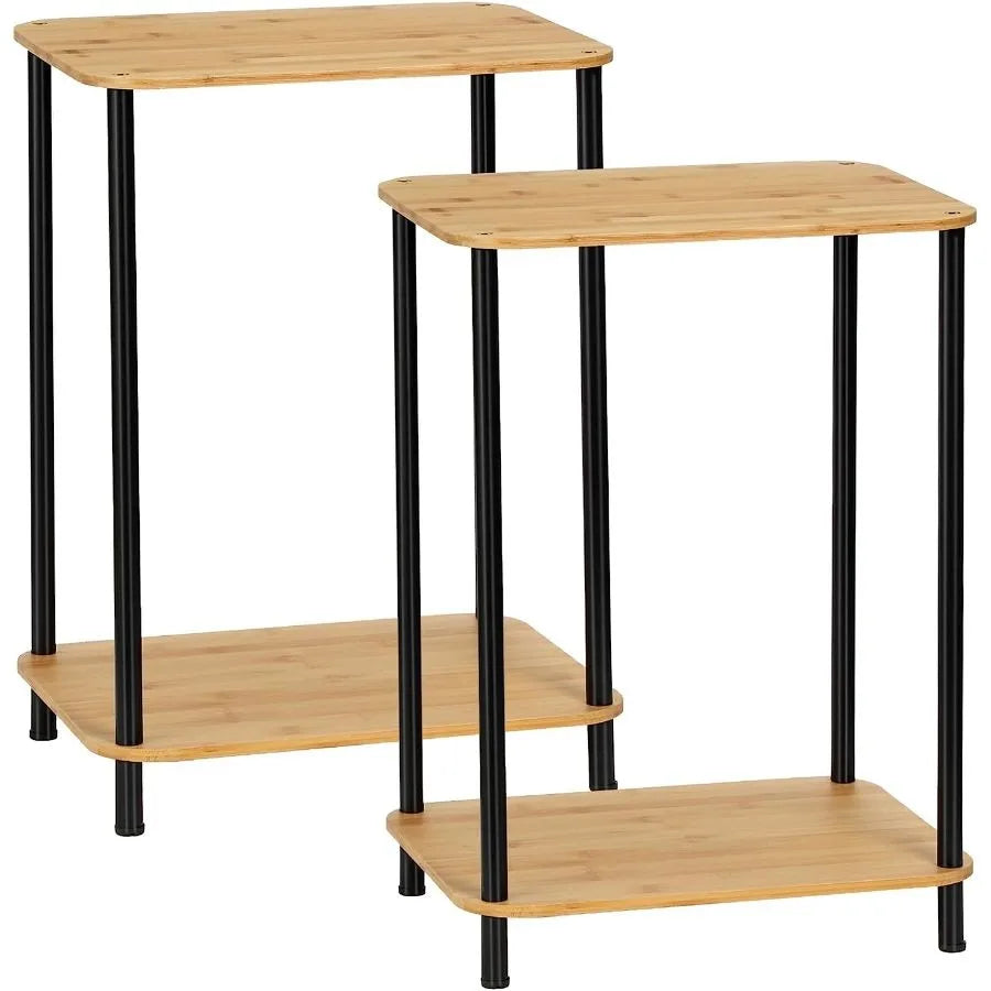 Bedside table 2-piece set, 2-tier small side table for small spaces, industrial end table, bedside table with storage shelves