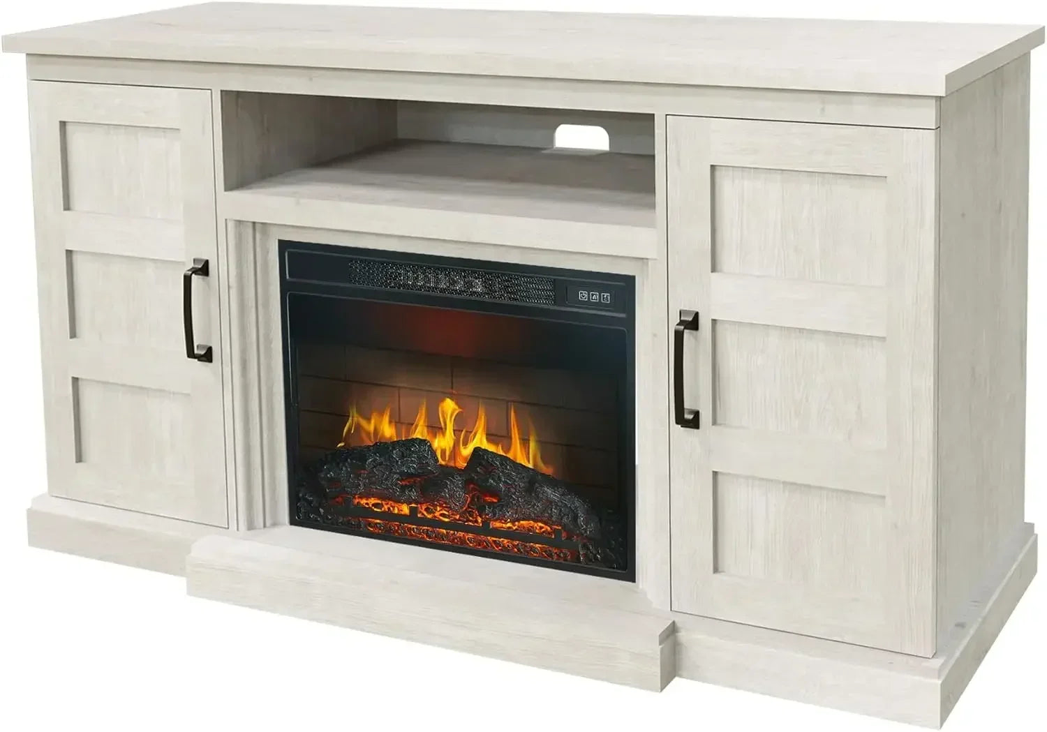59 Inch TV Stand with 3D Fireplace, Modern Media Entertainment Center, Tv Console Table  Storage Cabinets, Highboy, White