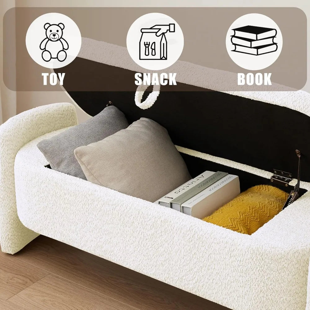 Large Lamb Fleece Storage Ottoman Bench – Upholstered Bedroom & Living Room Bench