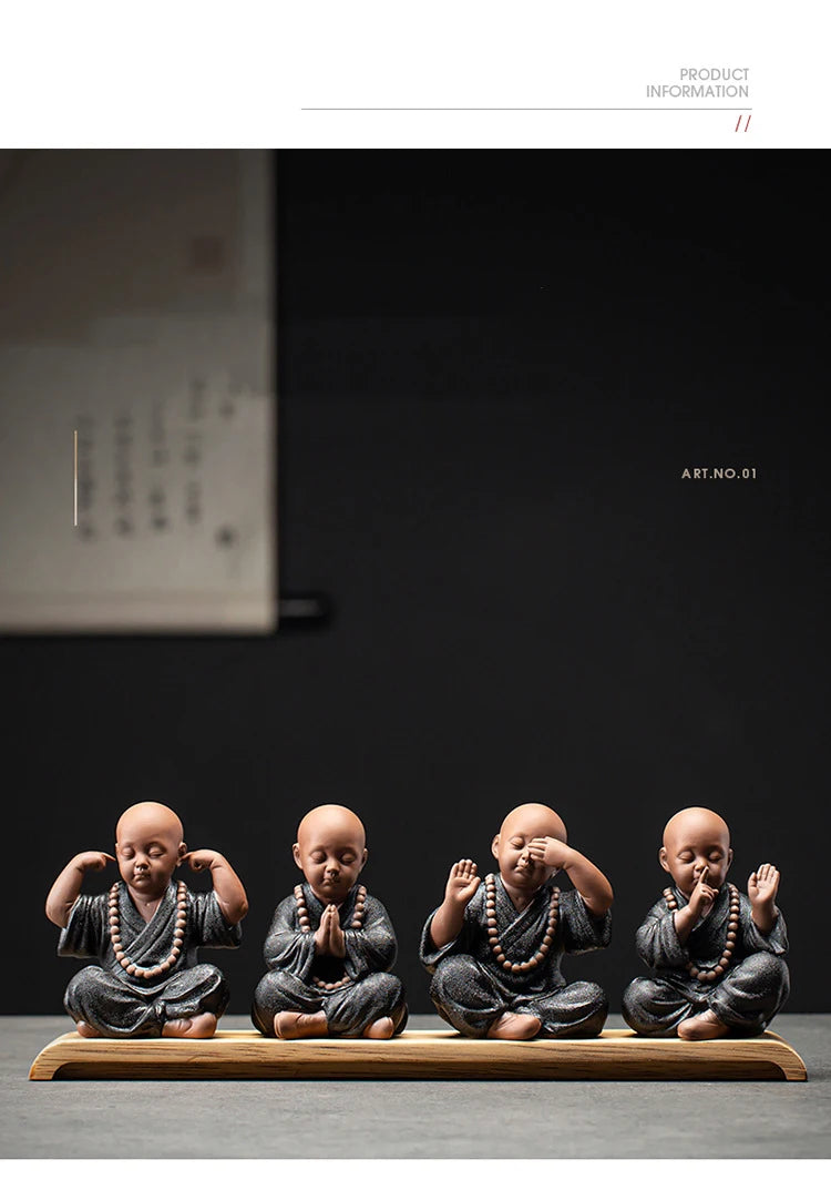 Ceramics Four Not Small Monk Statue Ceramic crafts Chinese characteristic decoration luxurious Home, Study, office accessories