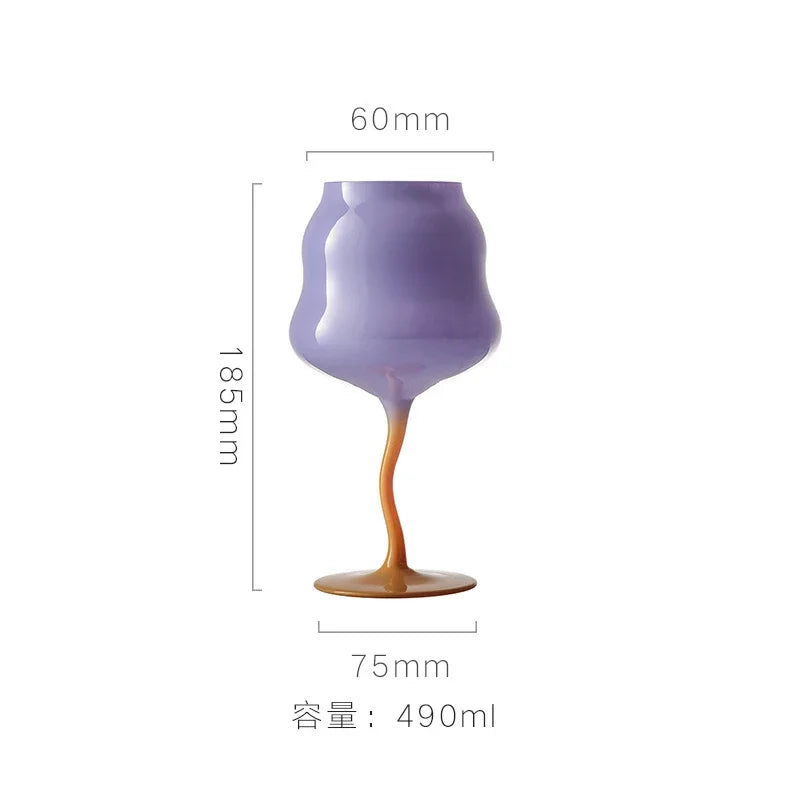 Cream Style High Footed Glass Cup Creative Colored Red Wine Glass Wine Glass Cocktail Glasses Liquor Container Home Drink Ware