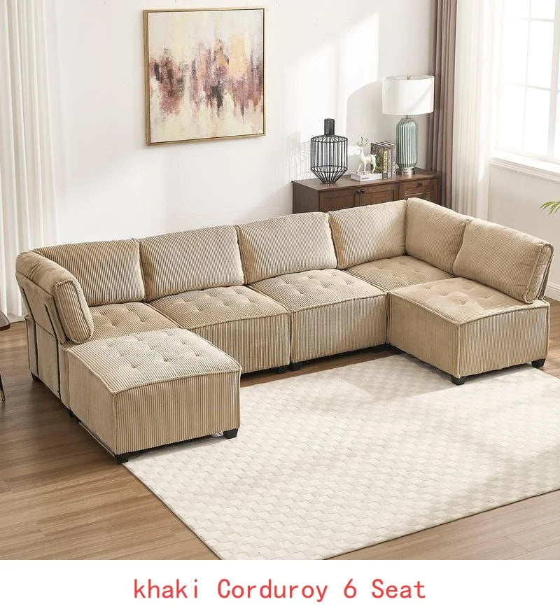Modular Sectional Sofa U-Shaped Couch with Reversible Chaise, 6-Seat Convertible Design for Living Room