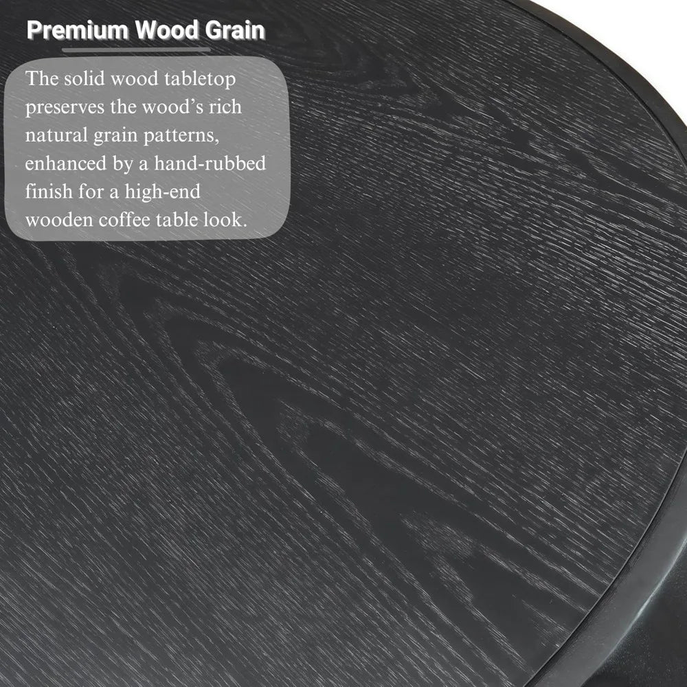 31.5” Round Black Coffee Table – Mid-Century Modern Solid Wood Fluted Center Table