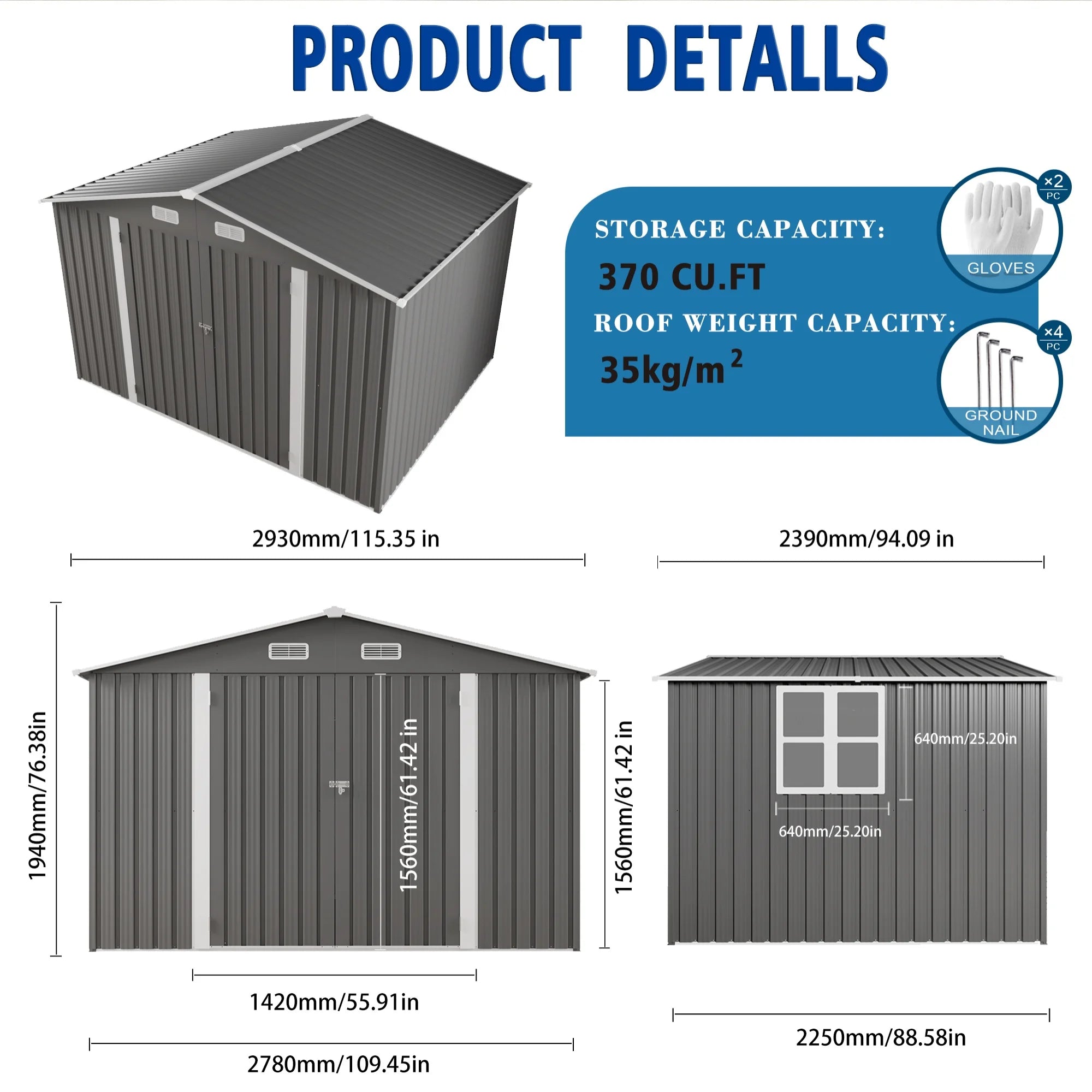 Metal Outdoor Storage Shed – 10 ft × 8 ft Garden Shed