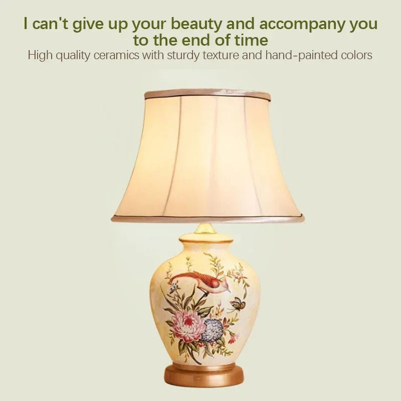 Ceramic Table Lamp LED Luxury Modern Creative Flower Pattern Desk Lights For Home Living Room Bedroom Bedside
