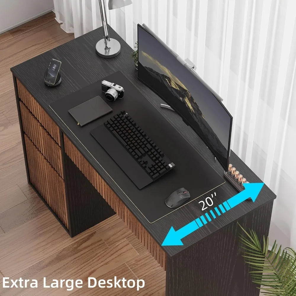 48 Inch Compact Desk with Drawers and Storage Cabinet, Modern Office Desk with Hidden Handles