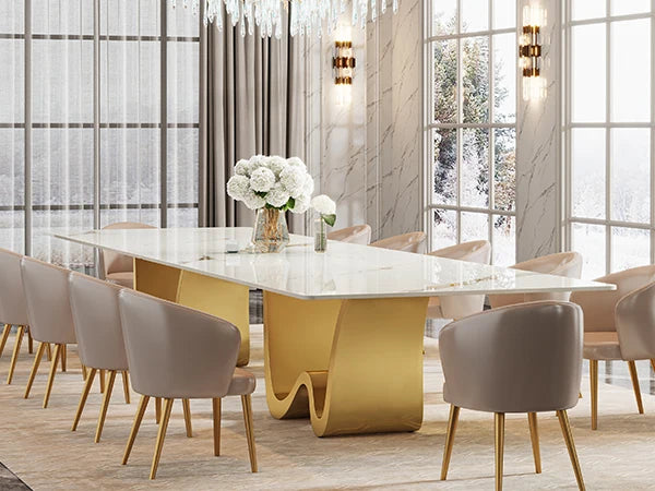 Tribesigns 78.74" Sintered Stone Dining Table for 6-8, Modern Rectangle Dining Table, Luxury White & Gold Kitchen Table