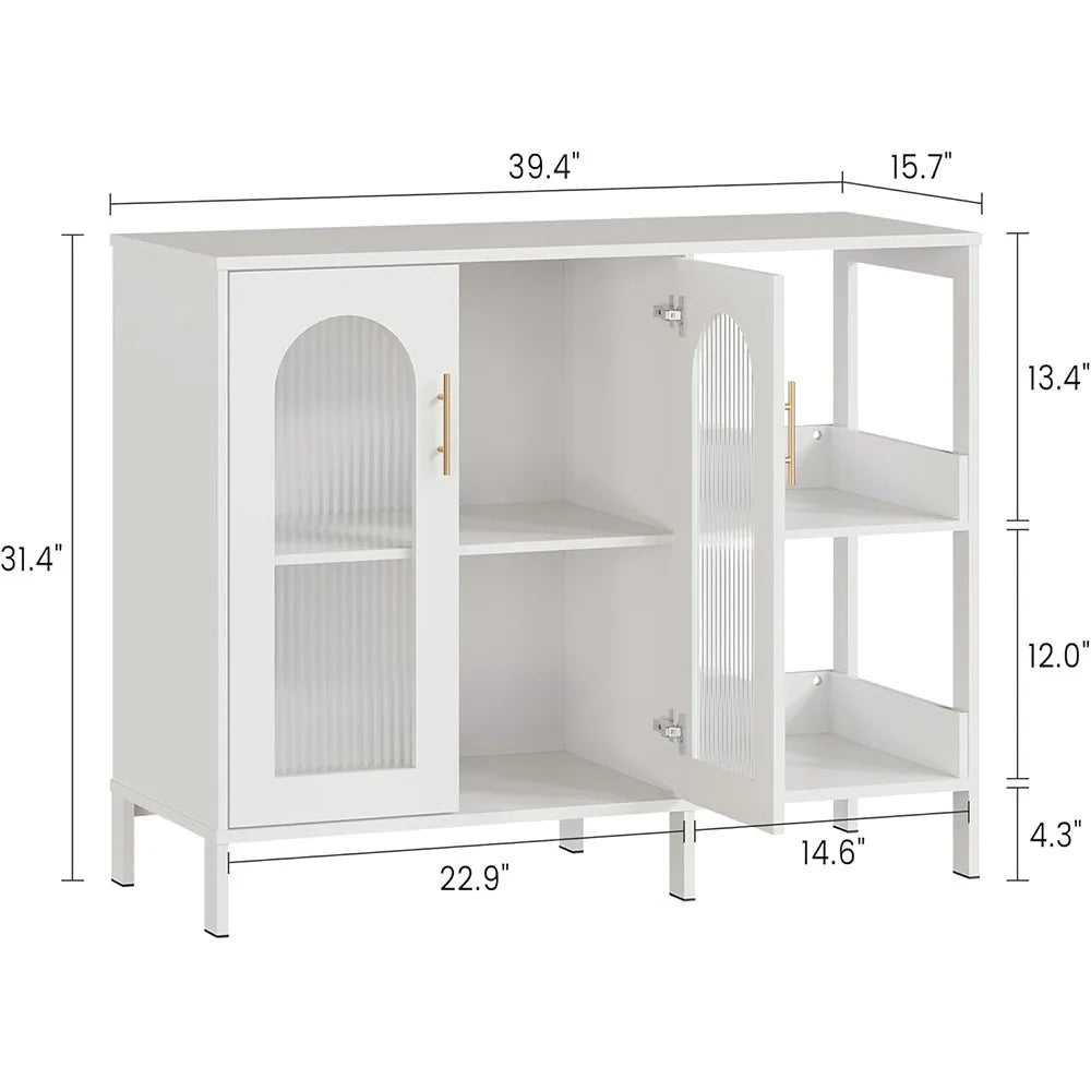 Wooden Buffet Sideboard Cabinet – Storage Cabinet with Glass Doors & Adjustable Shelves