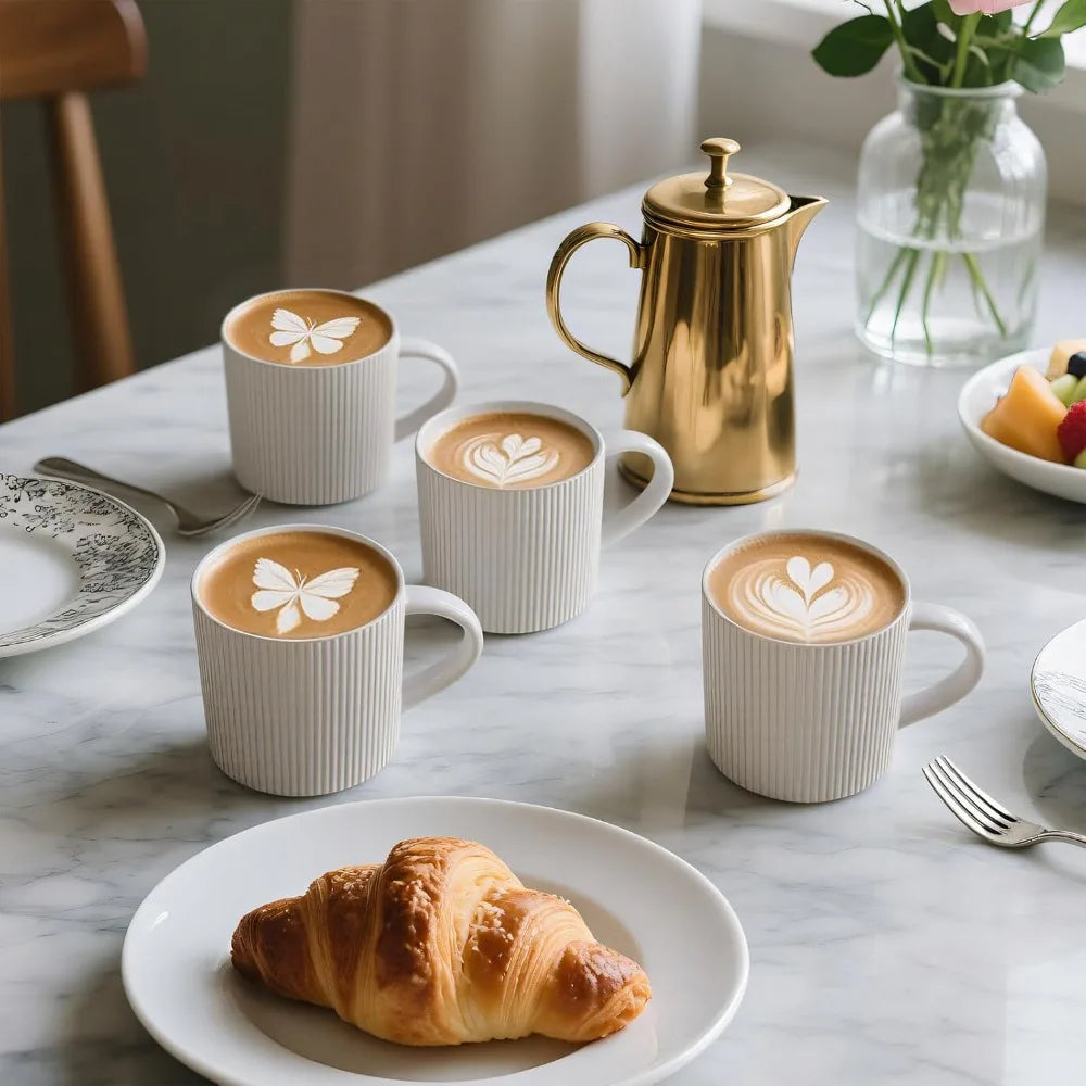 Matte White Coffee Mugs – Set of 4, 12 oz Ceramic Stoneware with Handles – Microwave & Dishwasher Safe