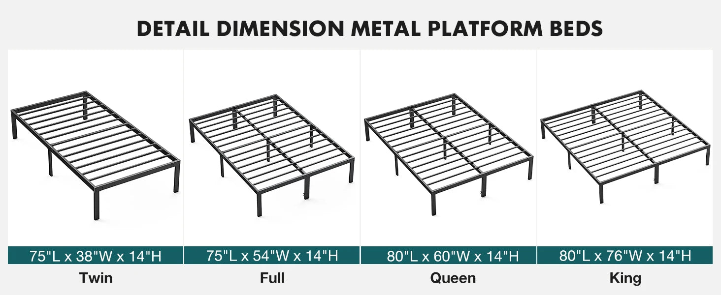 Metal Platform Bed Frame – Twin / Full / Queen / King with Under-Bed Storage