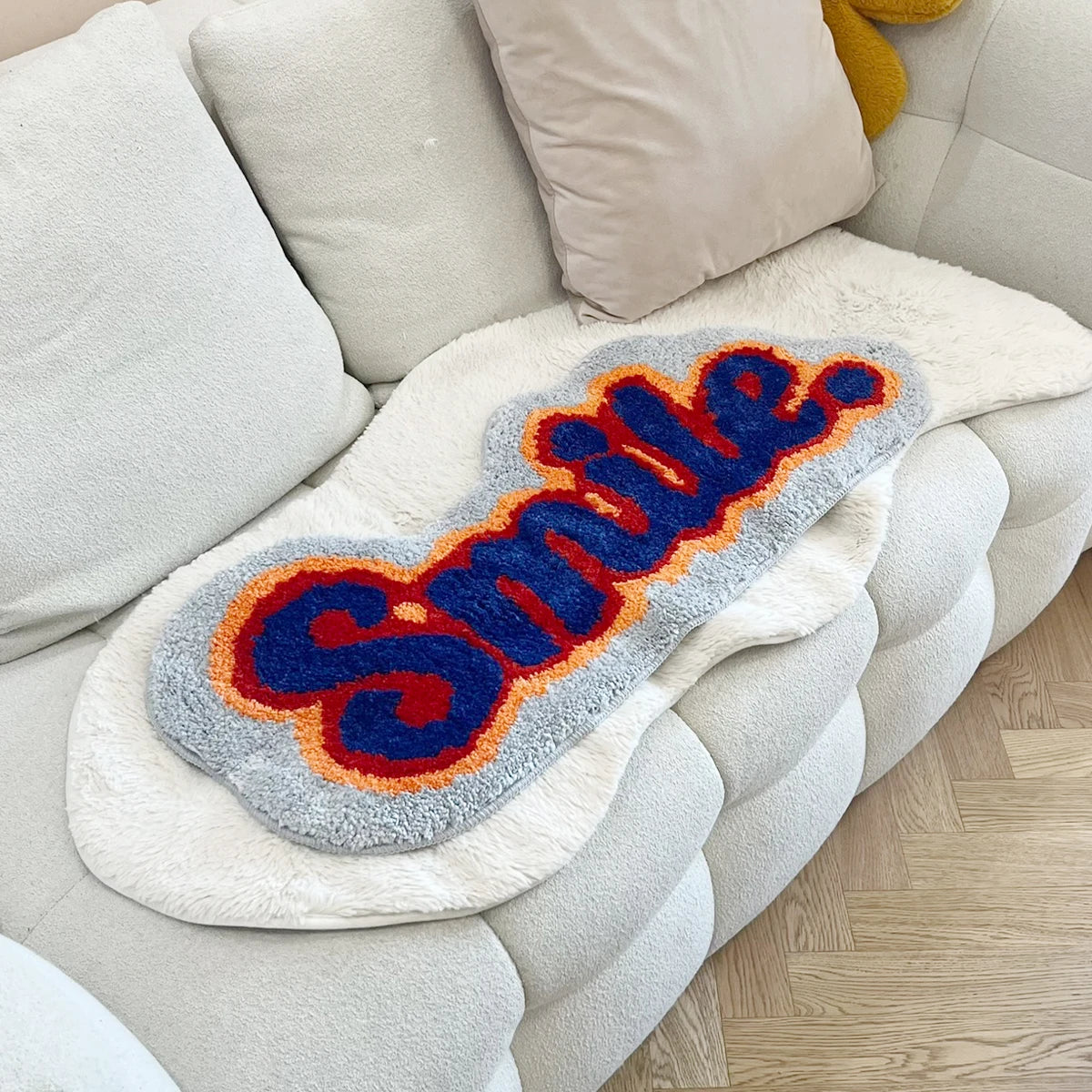 Letter Element Smile Flocking Rug Soft Plushy Clouds Mat Carpet Bathroom Floor Pad Bedroom Doormat Aesthetic Home Room Winter