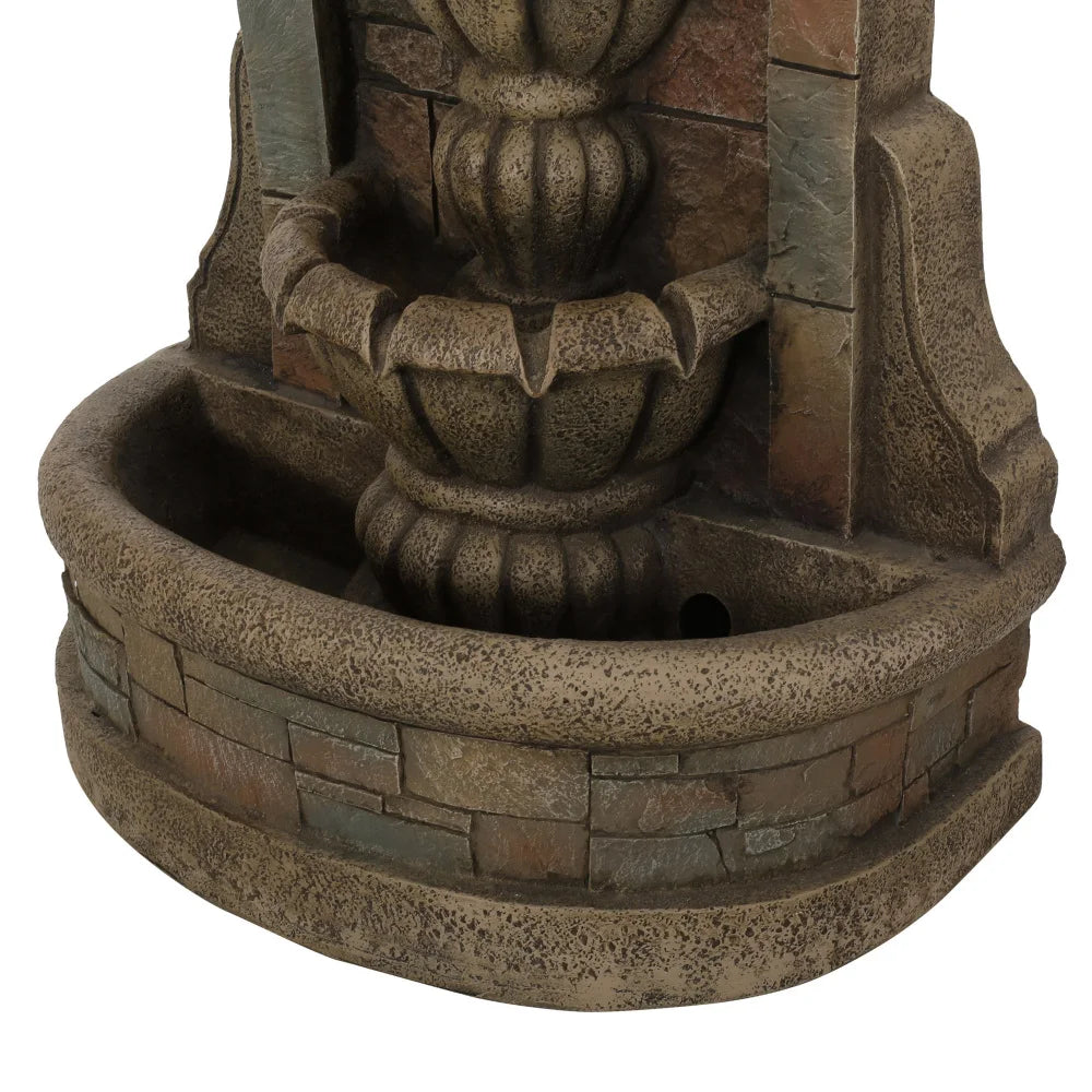 29" Stone Gray Outdoor Water Fountain Weatherproof Standing Waterfall Roman-Style 2-Tier Floor Water Flows for Garden Backyard