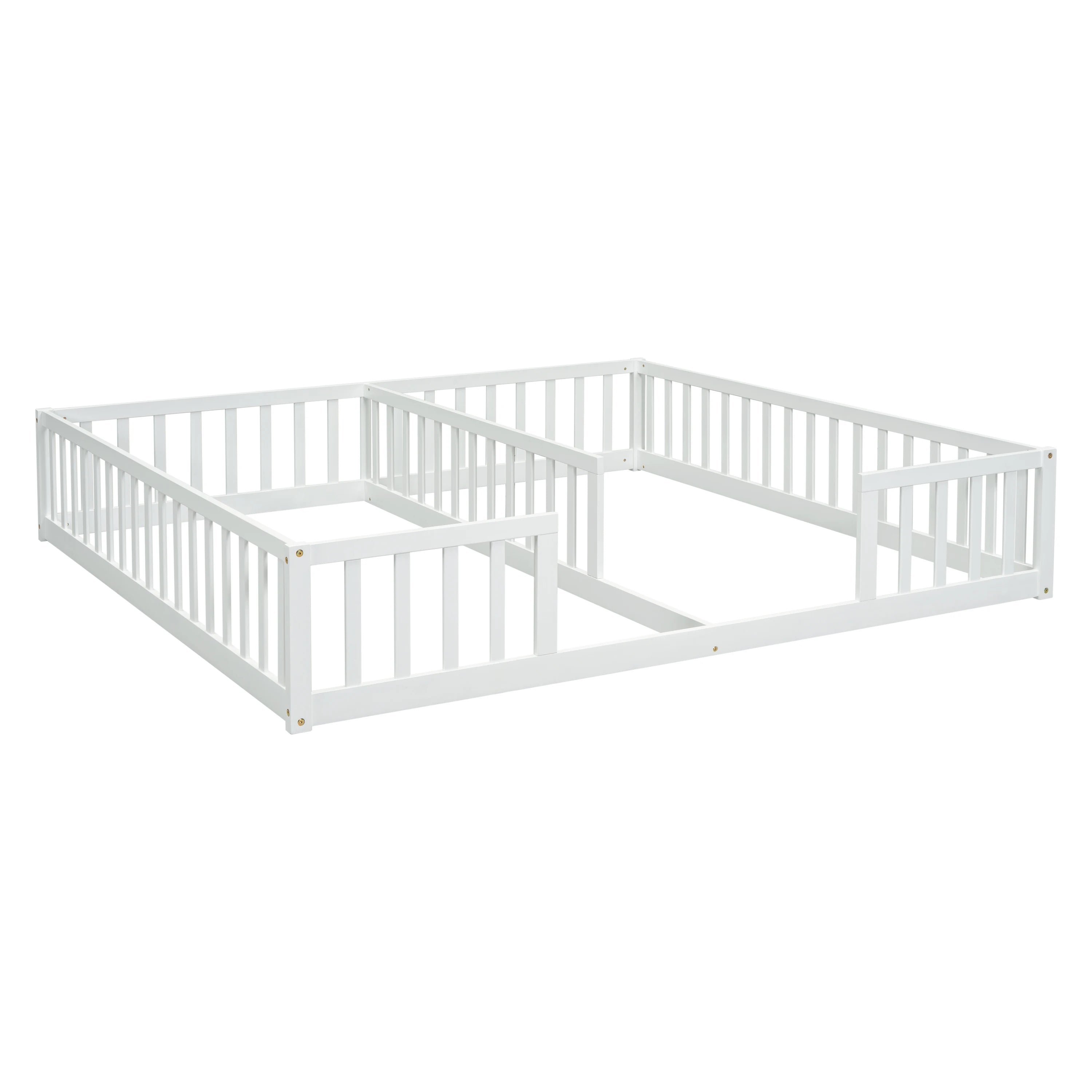 Double Twin Floor Bed with Fence & Guardrails – Doorless Design