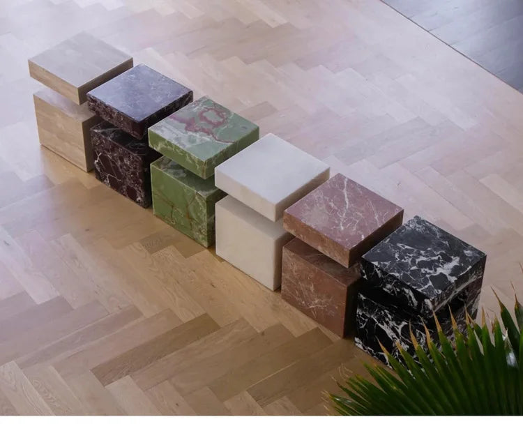 37x37x50CM Rosso Levanto Travertine Vintage Marble Side Table Nighstand Handmade Solid Natural Stone Coffee Table Desk