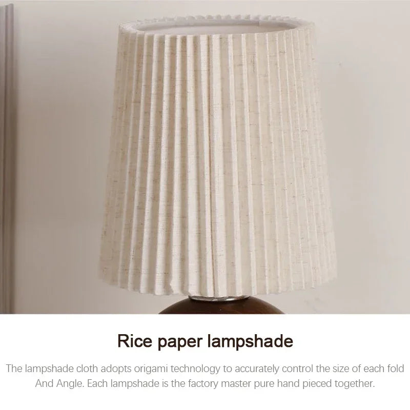 LED Table Lamp Retro Bedroom Fabric Pleated USB Study For Home Room Decor Desktop Decorative Ambiance Bedrooms Bedside Desk Lamp