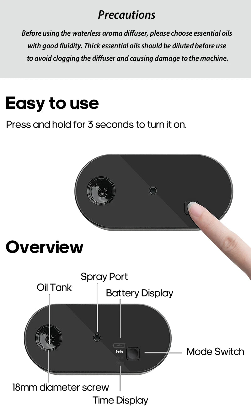 KINSCOTER Premium Portable Waterless Aroma Diffuser Compact Essential Oil Nebulizer Ideal Scent Machine for Gifting