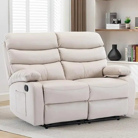 Reclining loveseat, leather double recliner sofa with side pocket, wall hugger loveseat recliner for living room, rv, home theat
