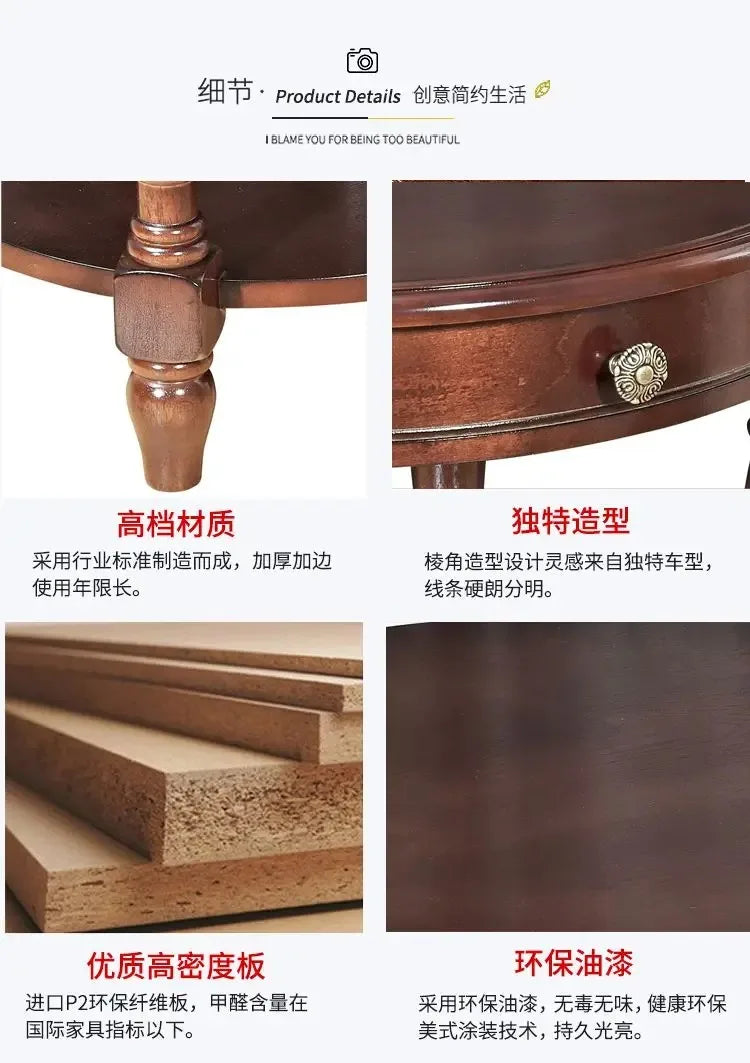 American Small Coffee Table Wooden Side Sofa Side Cabinet Small Round Table Living Room Telephone Casual Coffee Table