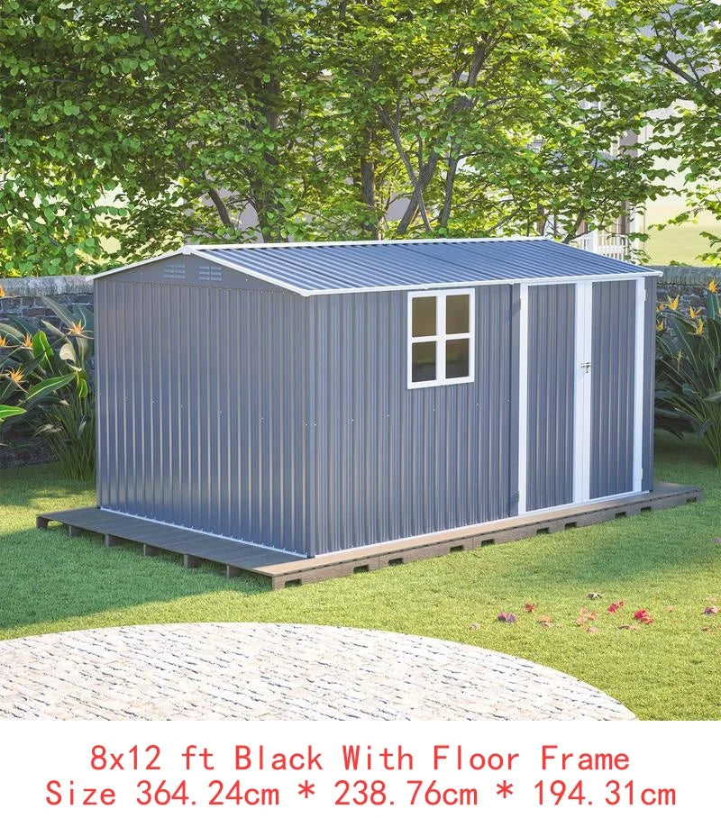Heavy-Duty Steel Storage Shed – 8 ft × 12 ft with Window
