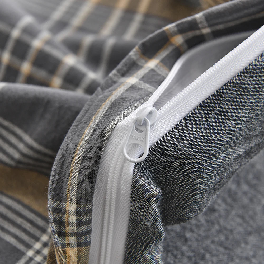 Cotton Duvet Cover Set – Japanese Grid Style (King Size, 220×240)