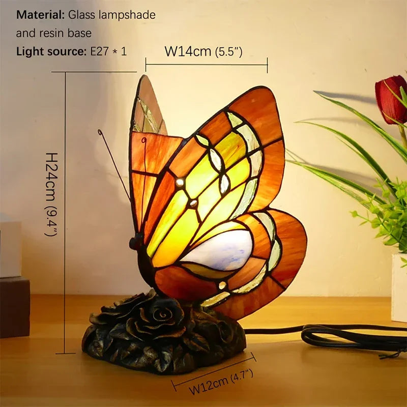 GISELLE Tiffany Butterfly Table Lamp American Retro Living Room Bedroom Lamp Luxurious Villa Hotel Stained Glass Desk Lamp