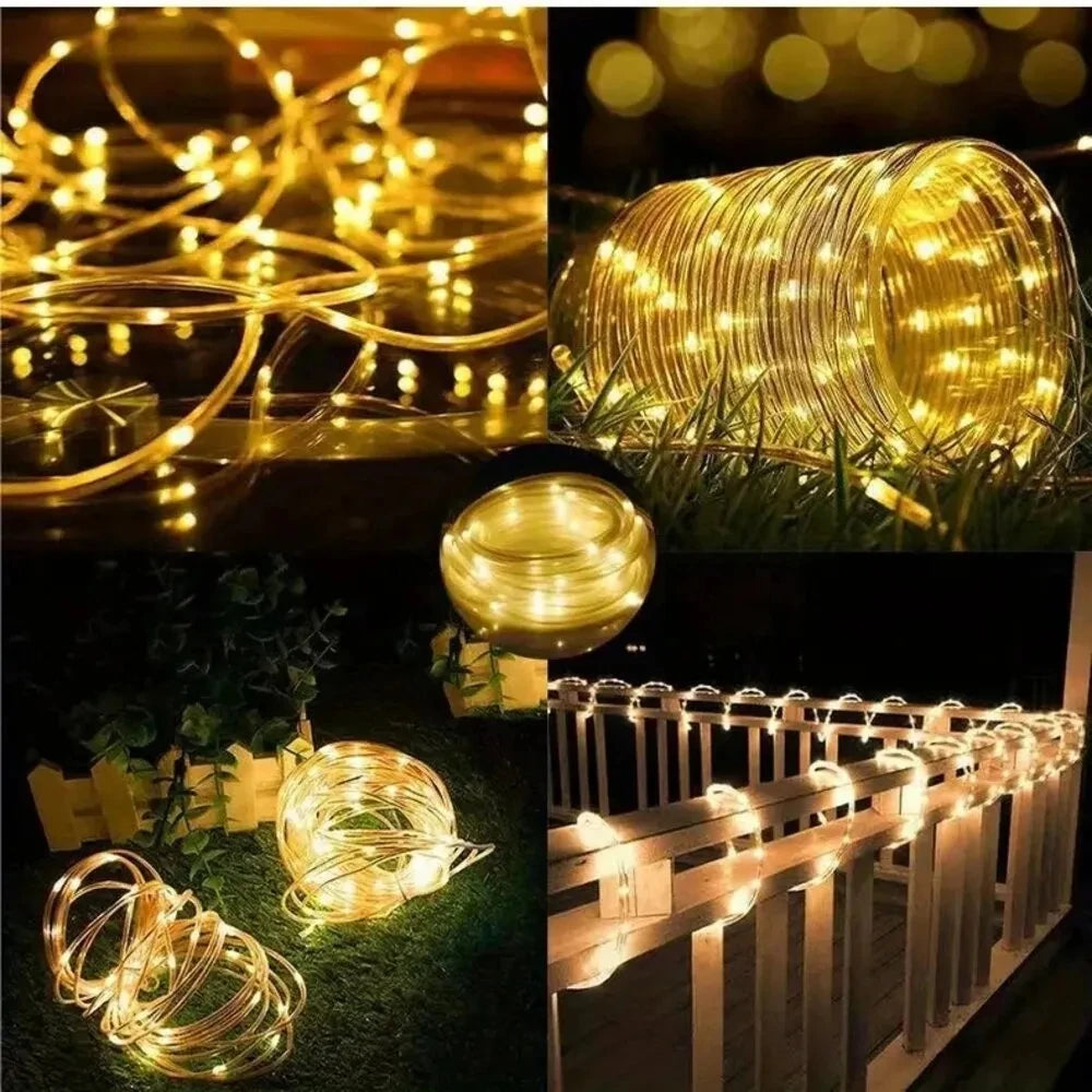 Outdoor Solar Tube Rope Led Light Garden Christmas Decoration Fairy String Light 32m/22M/12M/7M Outdoor Wedding Party Led Lamp